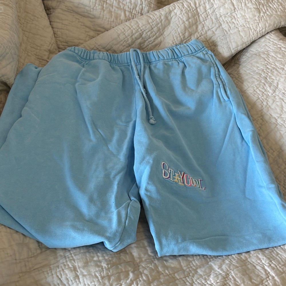 Light Blue 'Stay Cool' Embroidered joggers
